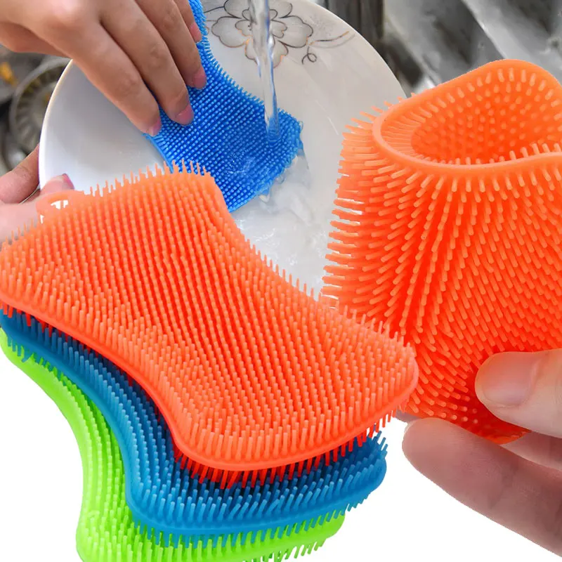 1Pc Silicone Dish Sponges Super Food-Grade Double Sided Cleaning Brush For Multi-Purpose Kitchen Fruit Cleaning Tool Accessories