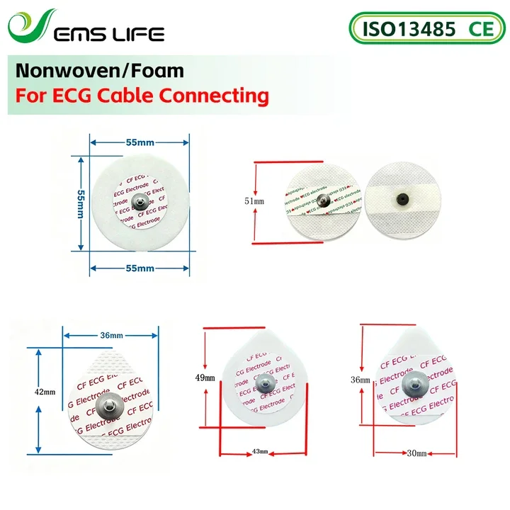 Packing 100Pcs Adult Size 50mm Nonwoven Basic Button Pad with Ag/Agcl Conductive Gel for ECG Cable Connecting