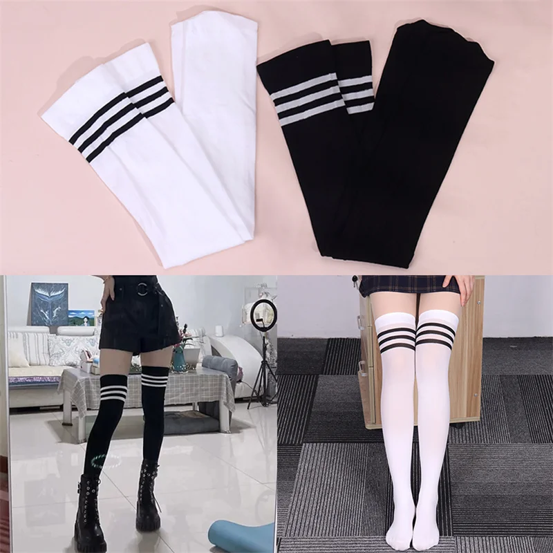 New Sexy Medias Black White Striped Long Socks Women Over Knee Thigh High Over The Knee Stockings Ladies Girls Warm Knee Socks