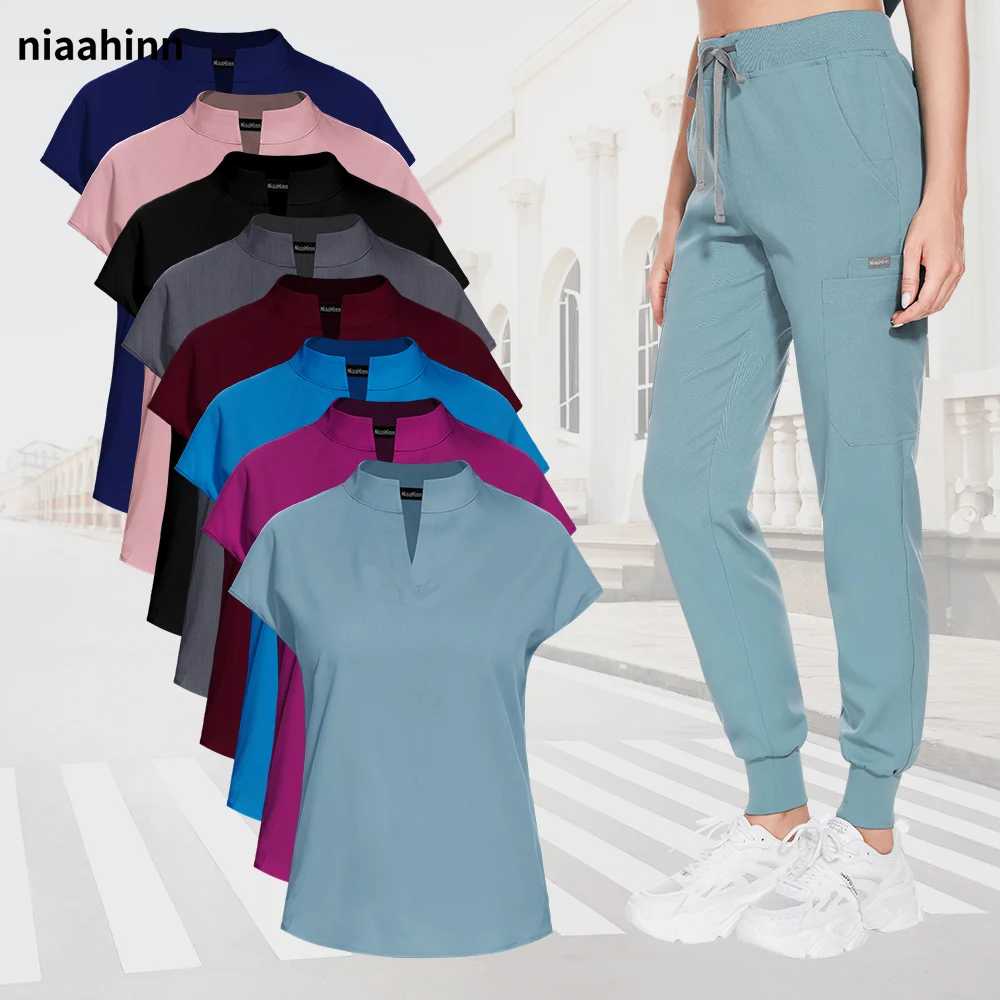 

Niaahinn Pet Grooming Work Clothes Surgical Suits Stretch Hospital Nursing Uniforms Sets Medical Costume Women Nurse Accessories