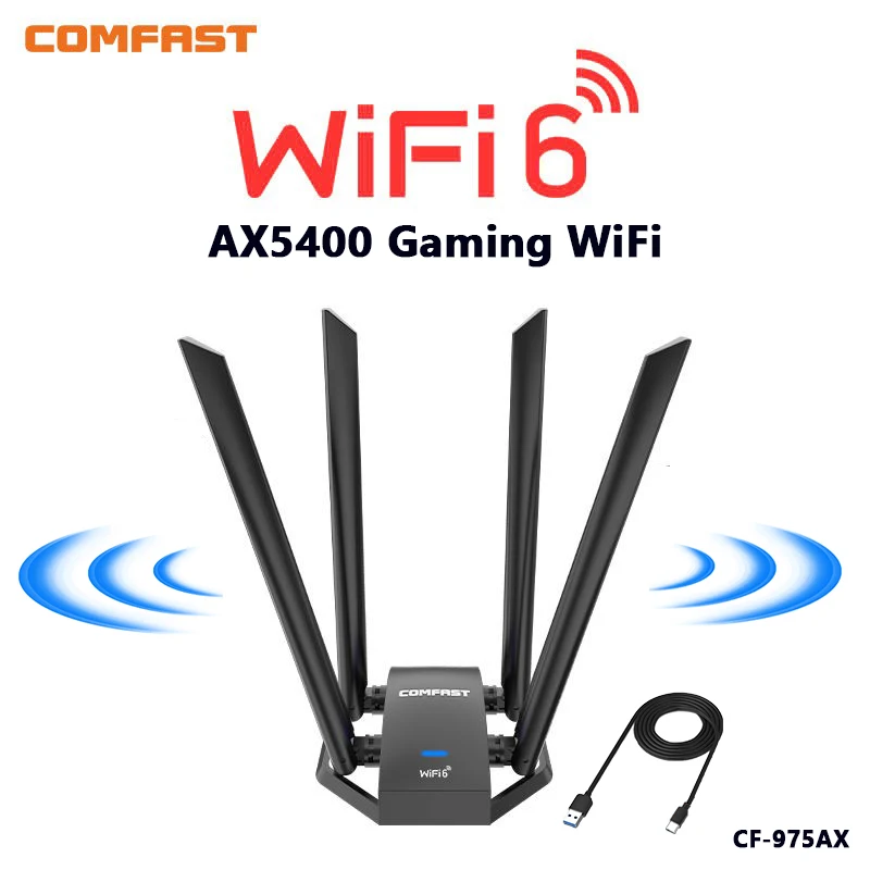 AX5400 USB3.0 Wifi6 Adapter Tri-band 2.4G/5.8G/6G WiFi antena Gigabit Network Card Wifi Dongle 4 Antennas Receiver For Win10/11