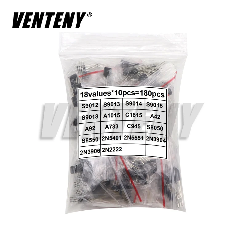 Transistor Assorted Kit TO-92 18kinds*10pcs=180pcs 2N2222 S9013 S9014 S9015 S9018 S8050 S8550 2N5551 2N5401 2N3904 2N3906 C1815