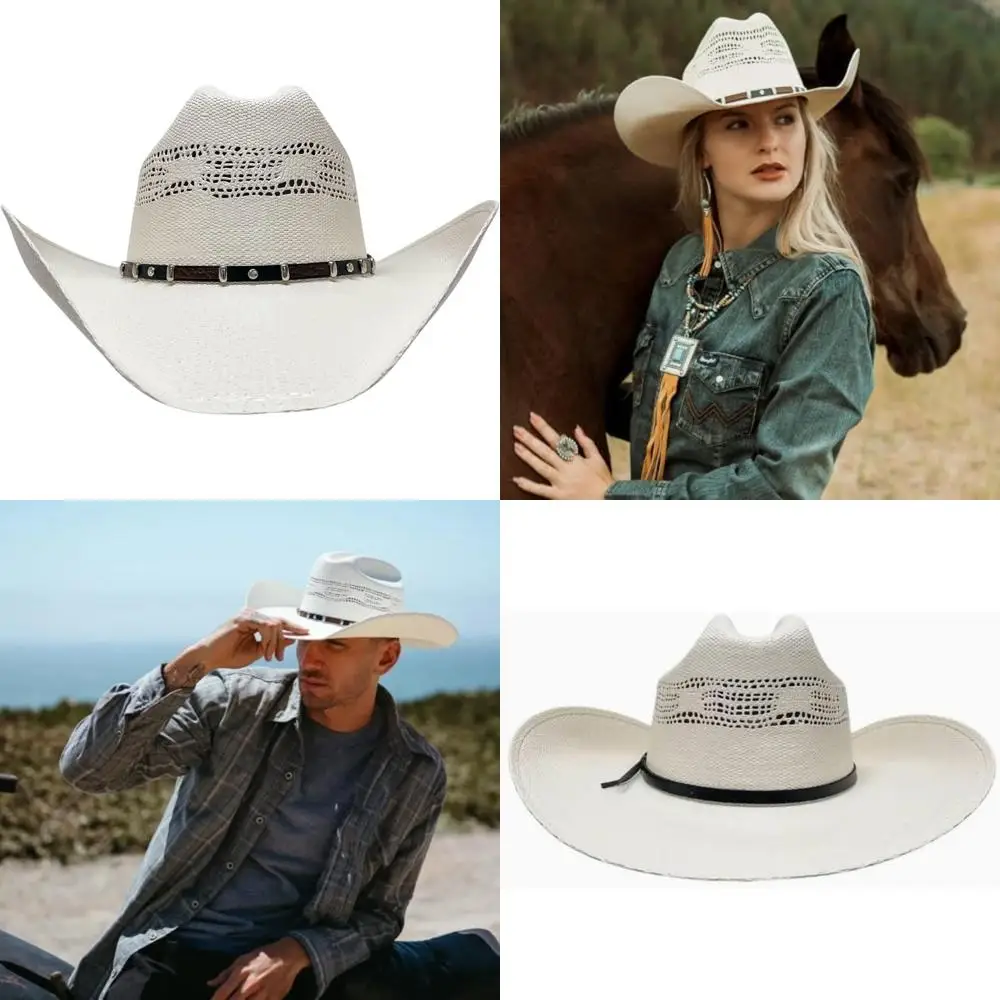 قبعات رعاة البقر المصنوعة يدويًا وخفيفة الوزن ومسامية على الطراز الغربي الفاخر للجنسين