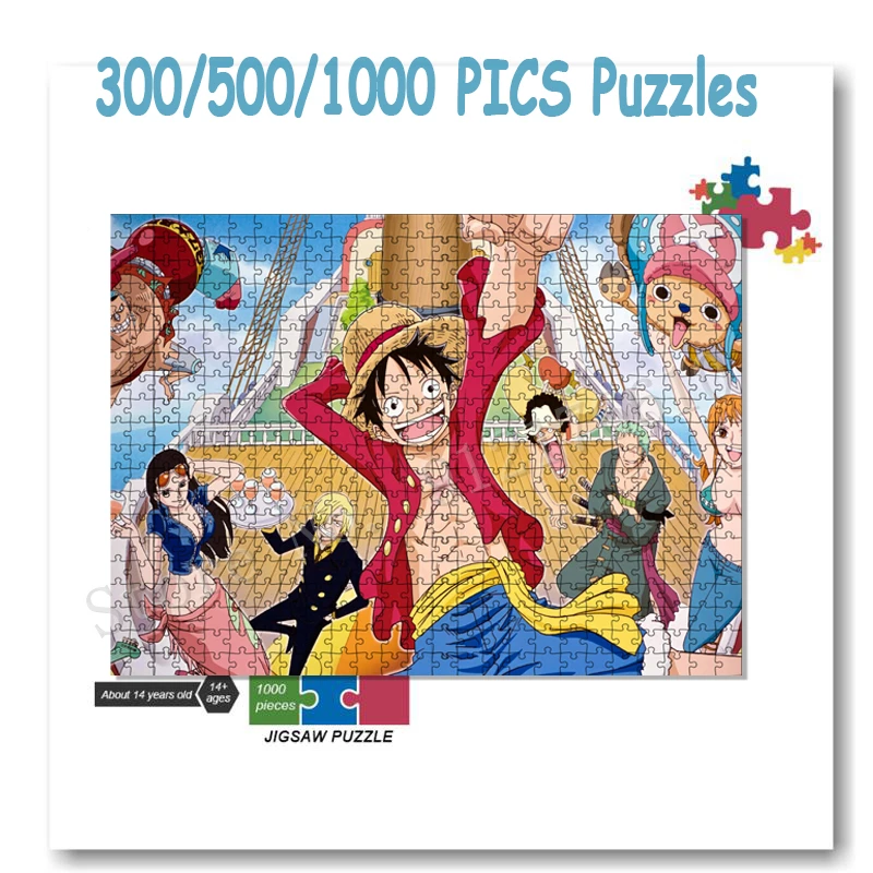 Anime giapponesi Jigsaw Puzzle One Piece Naruto Bleach 300/500/1000 pezzi Puzzle Gioco di decompressione Decorazioni per la casa