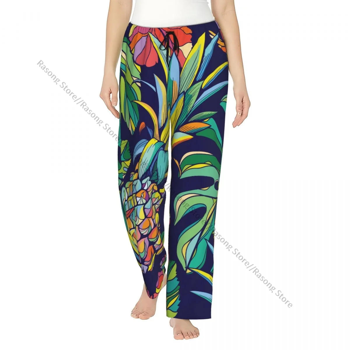 Warm Women Pajama Pants Tropical Pineapple Flannel Sleep Bottoms Soft Fleece Loungewear