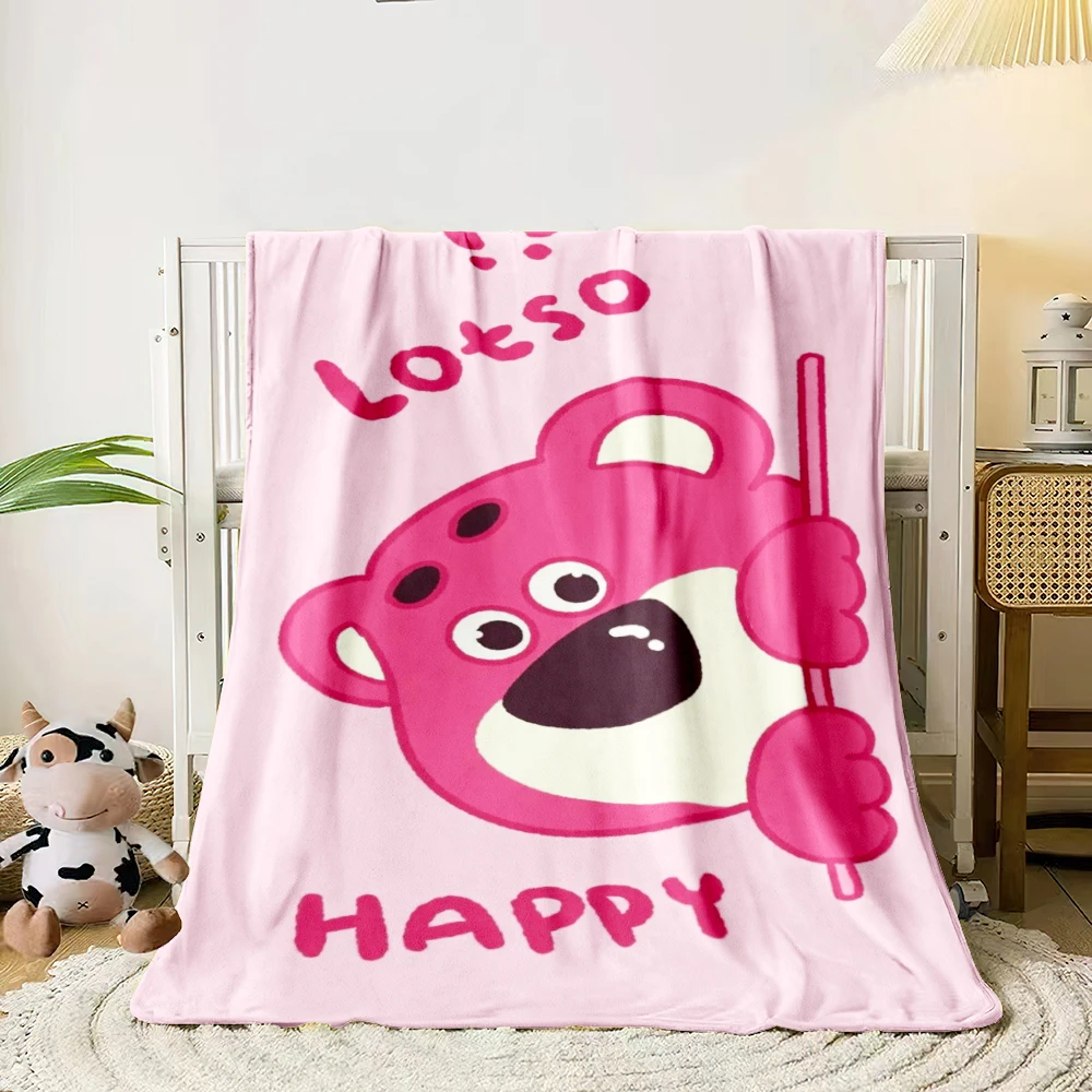 Strawberry Bear Lotso Cartoon flannel thin blanket. Four seasons blanket for sofa,beds,living room,travel picnic blanket