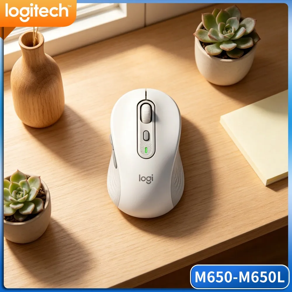 Logitech M650/M650L Signature Wireless Mouse Recycled Plastic Noise Suppressed Click Long Lasting Battery Home Laptop PC Use