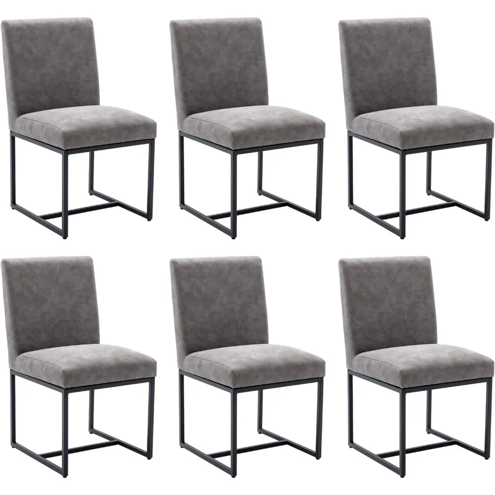

A Set of 6 Medieval Modern Dining Chairs, PU Leather Cushioned Dining Chairs, Black Metal Frame, Kitchen and Dining Room