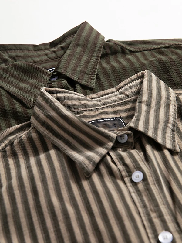 

Мужская летняя модная хлопковая фланелевая рубашка с коротким рукавом в японском ретро-стиле, из чистого хлопка, в полоску, на пуговицах