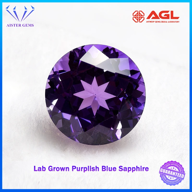 

Lab Grown Sapphire Gemstone Round Cut Purplish Blue Color Lab Sapphire Diamonds for Jewelry Making Selectable AGL Certificate