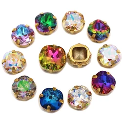 New High Quality Fat Square Shape Glass Crystal Cushion Cut Sewing Gold Claw Setting Rhinestones For Clothes/Shoes/Bags