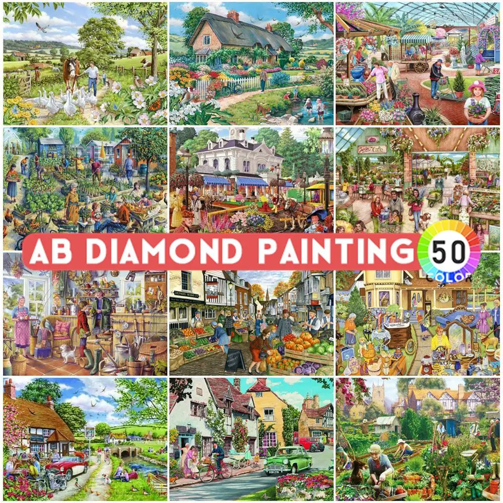 AB Drills Diamond Painting Garden Picture Of Rhinestones Embroidery Landscape Crystal Mosaic Hobby Art Wall Stickers Kit