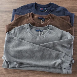 Autumn New American Retro Long Sleeve O-neck Waffle Knitted Solid Color Sweatshirts Men's Simple 380G Pullover Casual Sportwear