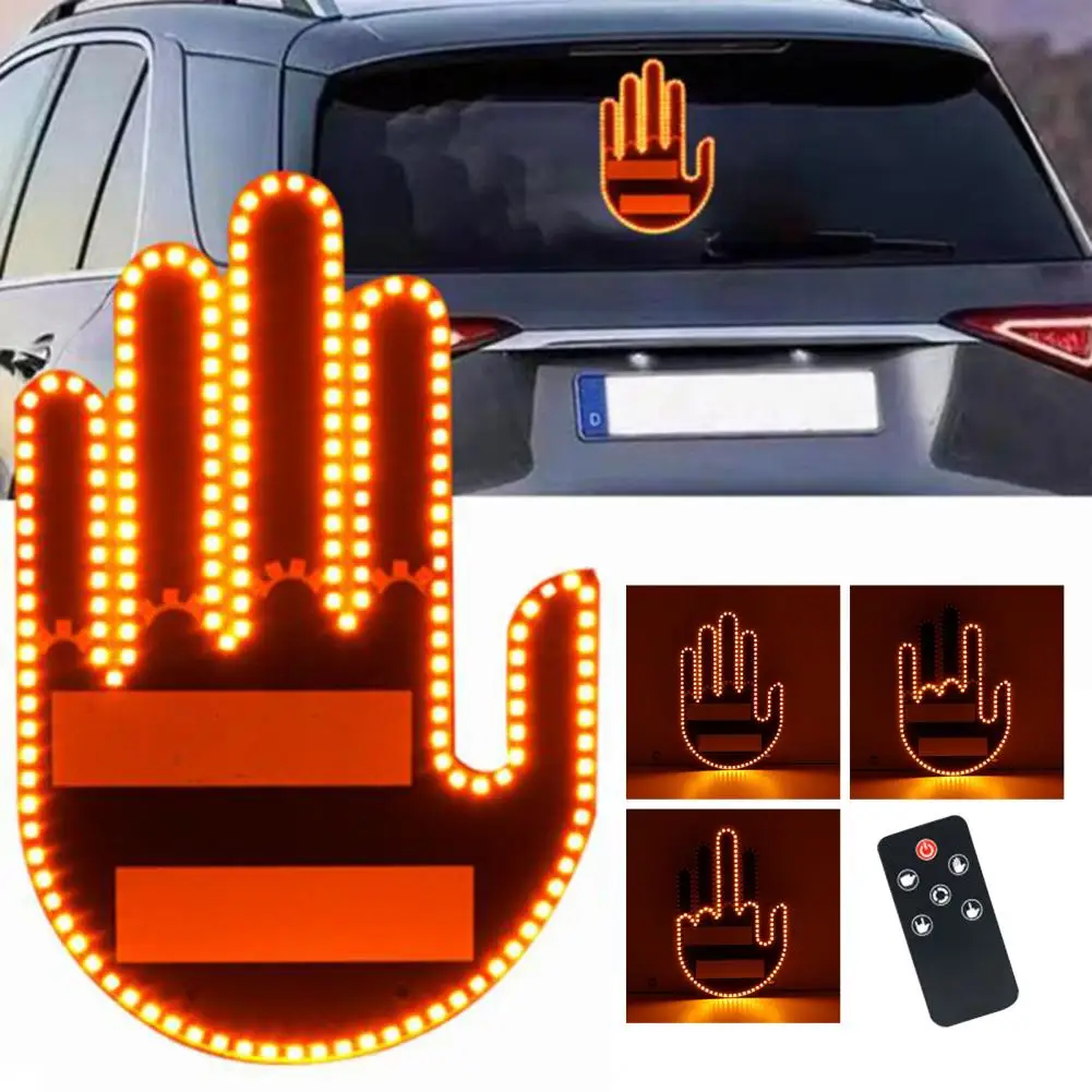 Car Gesture Tail Light LED Car Indicator Light With Remote Control Back Window Sign Non-flash Amber Yellow Car Finger Light