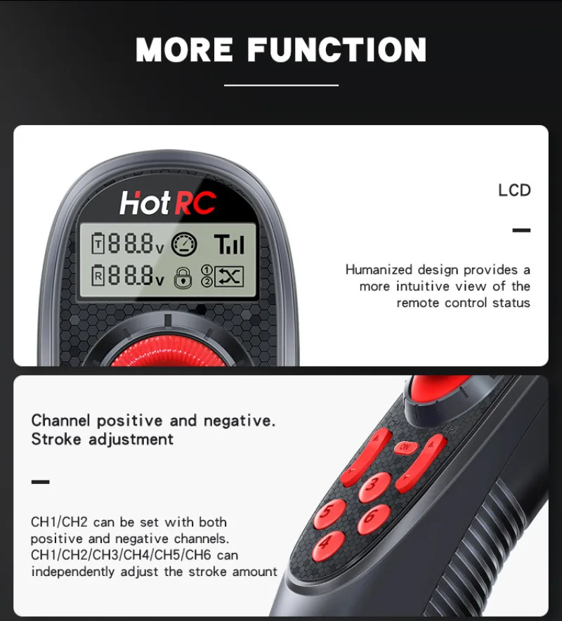 HOTRC DS-600 RC 송신기 LCD 리모컨, F-06A PWM 리시버 전압/신호 리턴, 4-9V 모델 자동차 보트 배 장난감, 6CH, 2.4G