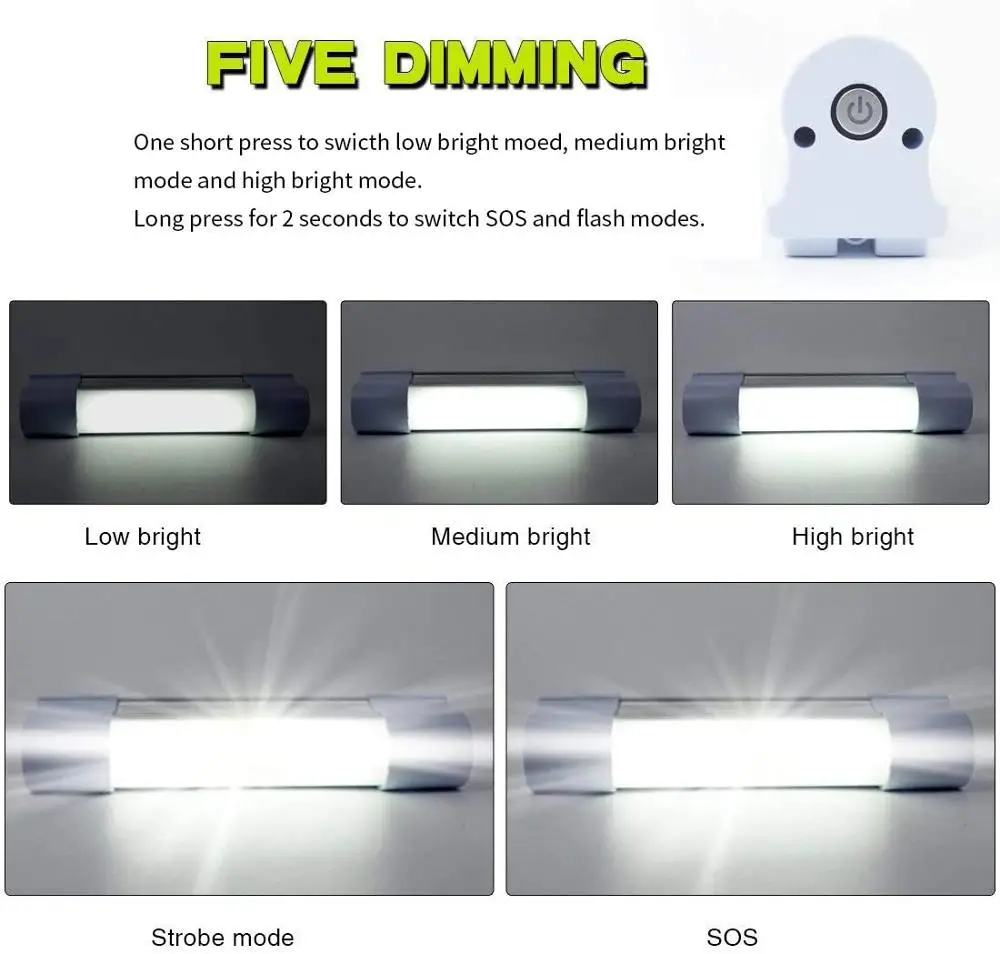 LETOUR 12V LED Tube Work Light Dimmable High Power Lamp Magnetic 6000 Lumens 5 Lighting Rechargeabl Outdoor Portable Camping