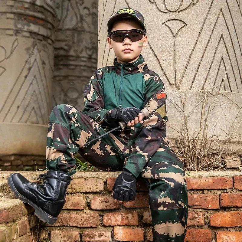 Kids Adult Military Tactical Training Uniform Set Children Jungle Camouflage Top Pants Men Special Forces Outdoor Costume
