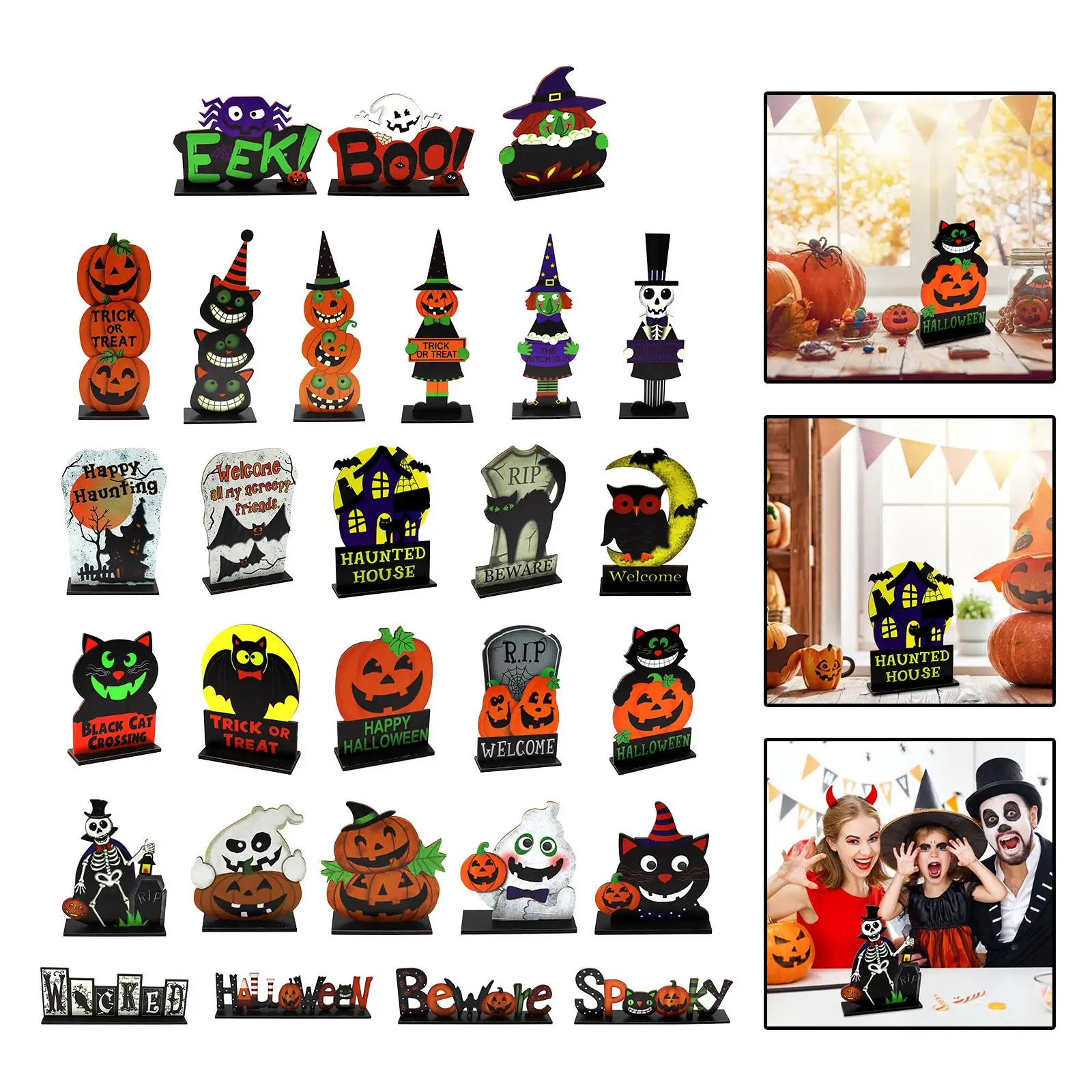 Interchangeable Seasonal Halloween Wooden Table Centerpiece Decor