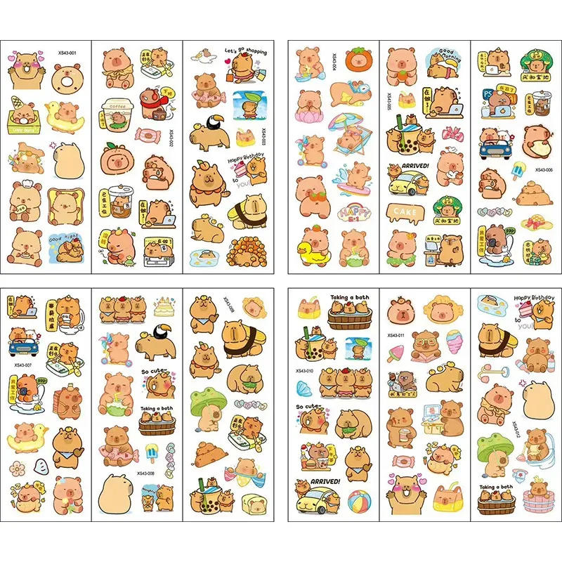 12Pcs Kapibala Capybara Bubble Stickers Three-Dimensional Sanrio Cartoon No Repetition Kids Toy Sticker