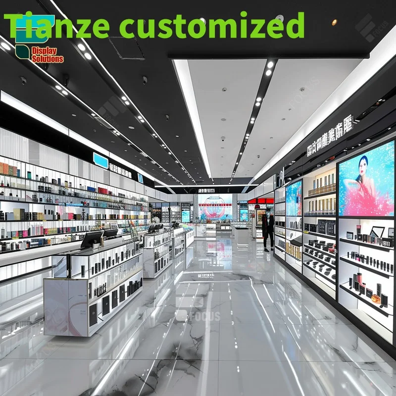 Customized-Cosmetic Display Shelves Counter Perfume Wig Wall Display Beauty Supply Store Shelves