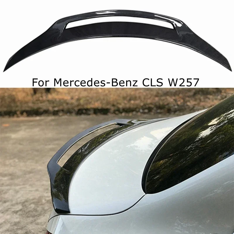 For Mercedes-Benz CLS W257 2018-2023 GT Style Carbon Fiber Rear Spoiler Trunk Wing FRP Glossy black Forged Carbon