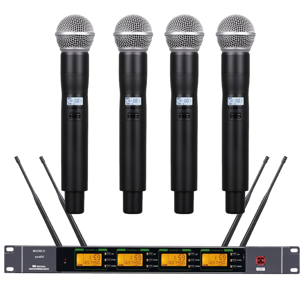 

MiCWL 400 Channel Digital Wireless Microphone System 4Pcs KSM8 Beta58 Handheld DJ Karaoke Mics Set