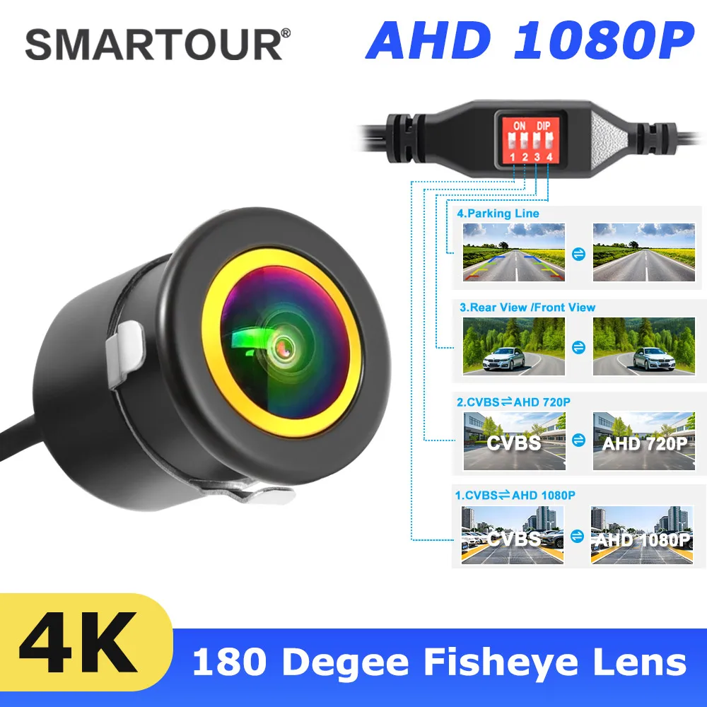18,5mm AHD 1080P 720P CVBS CCD Auto-Rückfahrkamera mit DIP-Schalter, Fischaugen-Objektiv, Nachtsicht, Wasserdichte Einparkhilfe-Kamera