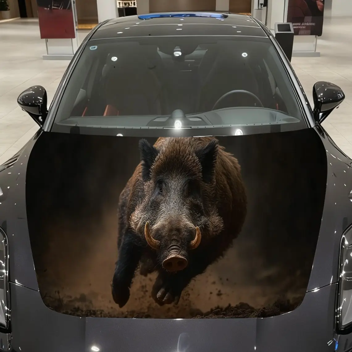 

Wild Charging Wild Boar Car Vinyl Wrap, PVC Material Waterproof Car Hood Sticker, Self-Adhesive Scratch-Resistant Stickers for E