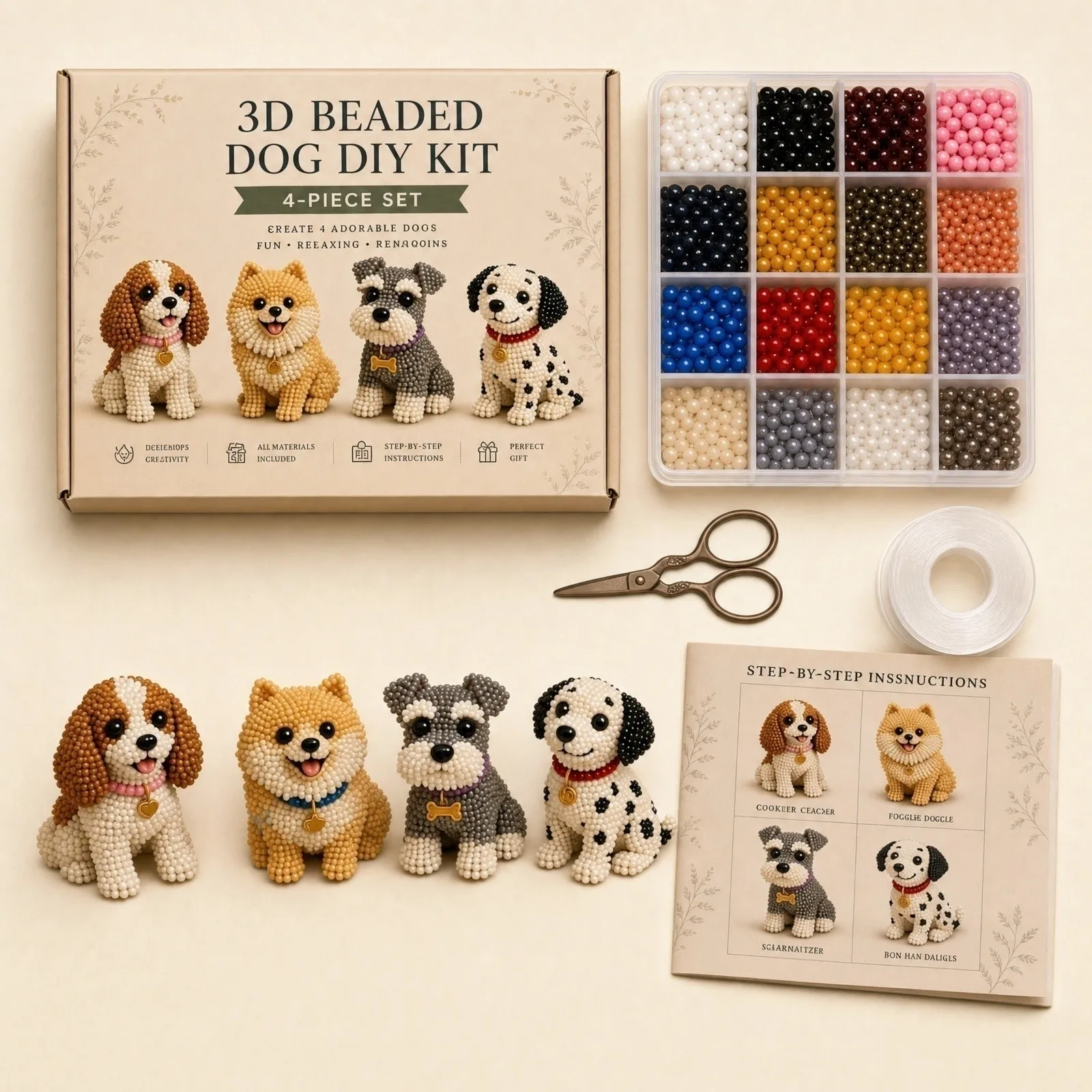 Kit de perles 3D à faire soi-même, kit de perles fait main pour débutants et passionnés d'artisanat avec des perles colorées et des instructions, thèmes multiples
