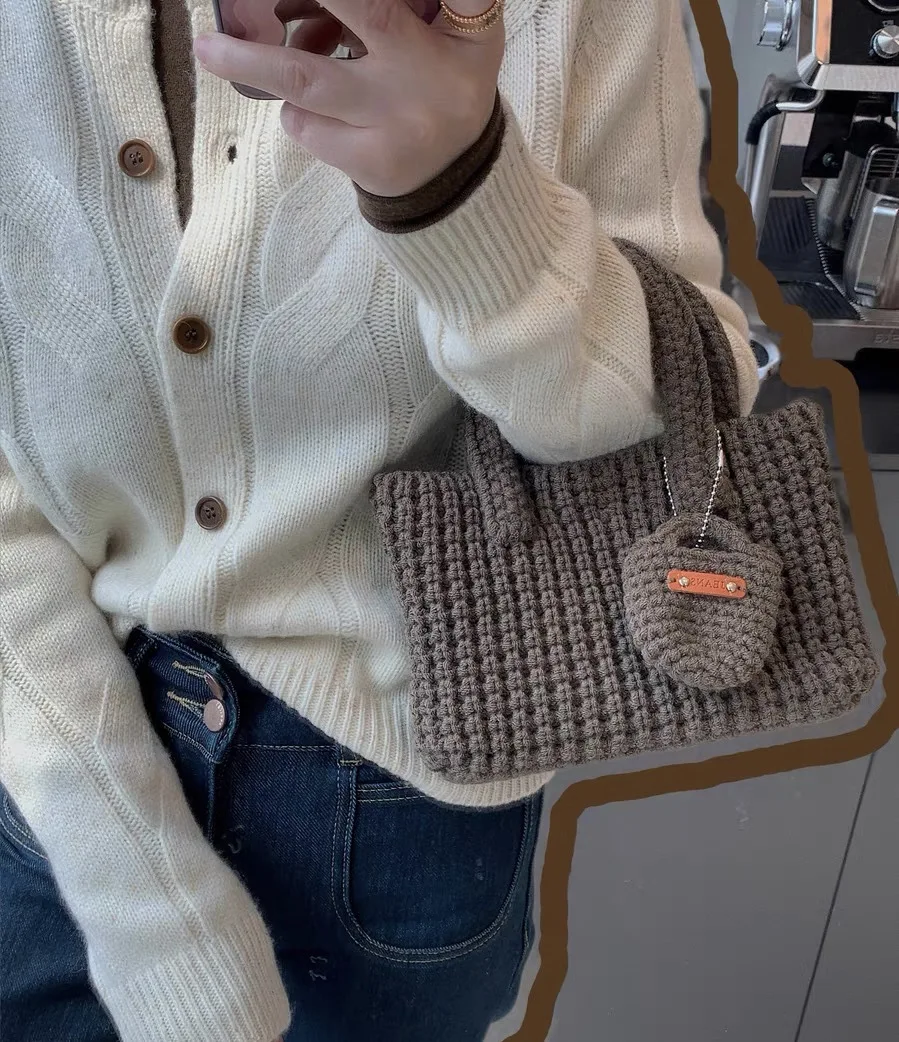 

Женская зимняя большая сумка, винтажная красочная вязаная сумка, модная сумка на плечо с мешочком для женщин, теплый материал