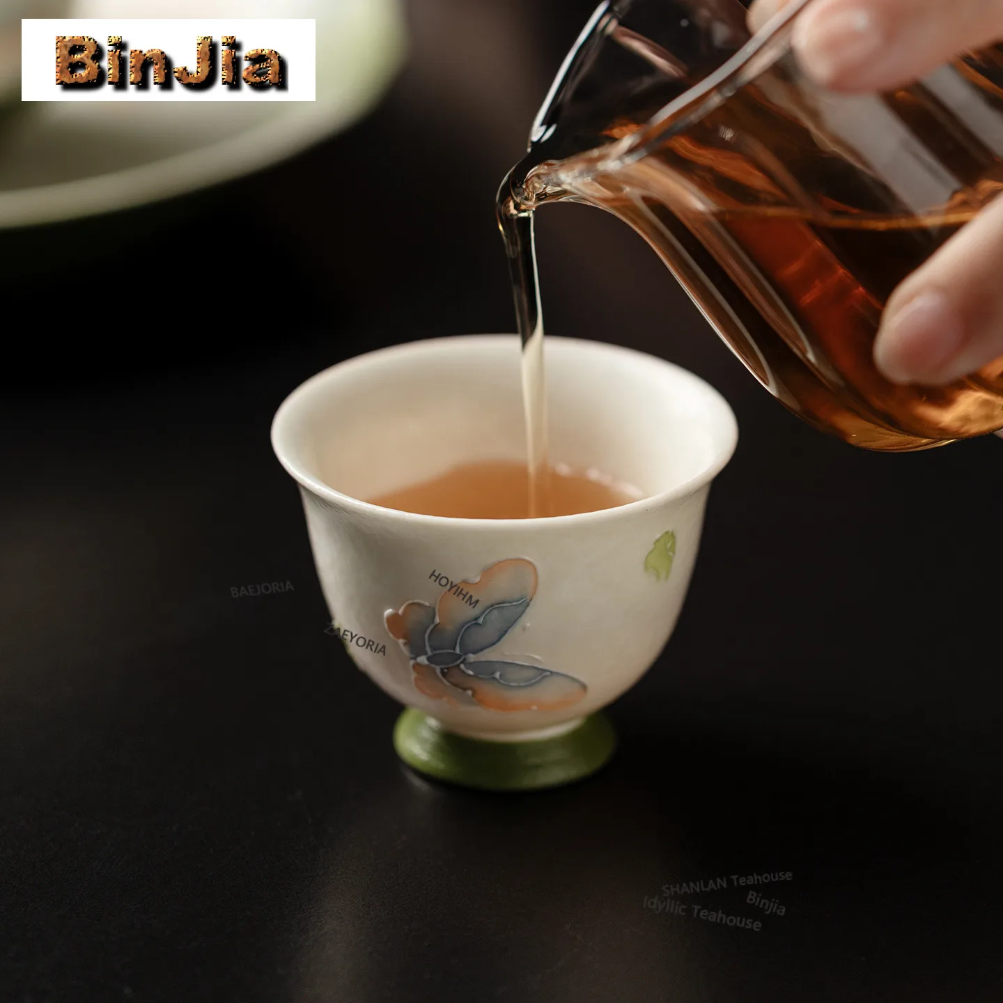 60ml Hand-painted Peony Butterfly Teacup Creative Tea Bowl Cup For Tea Tea-tasting Meditation Cup Jianzhan Master Cups Teaware