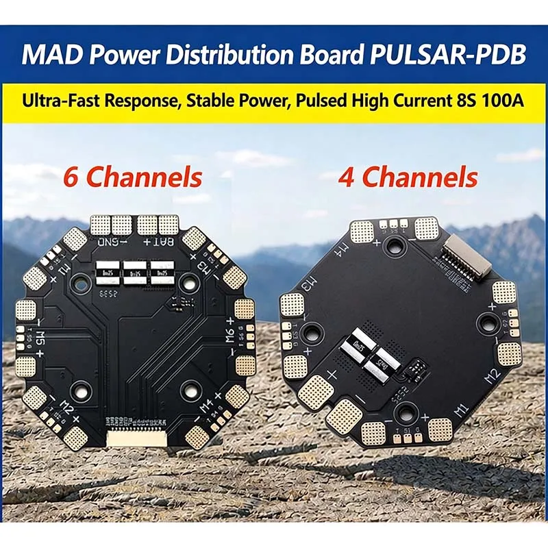 MAD Power Distribution Board PULSAR Pulse - 4-Channel, 6-Channel PDB, 8S, 100A Power Distribution Board for FPV TFP Drones