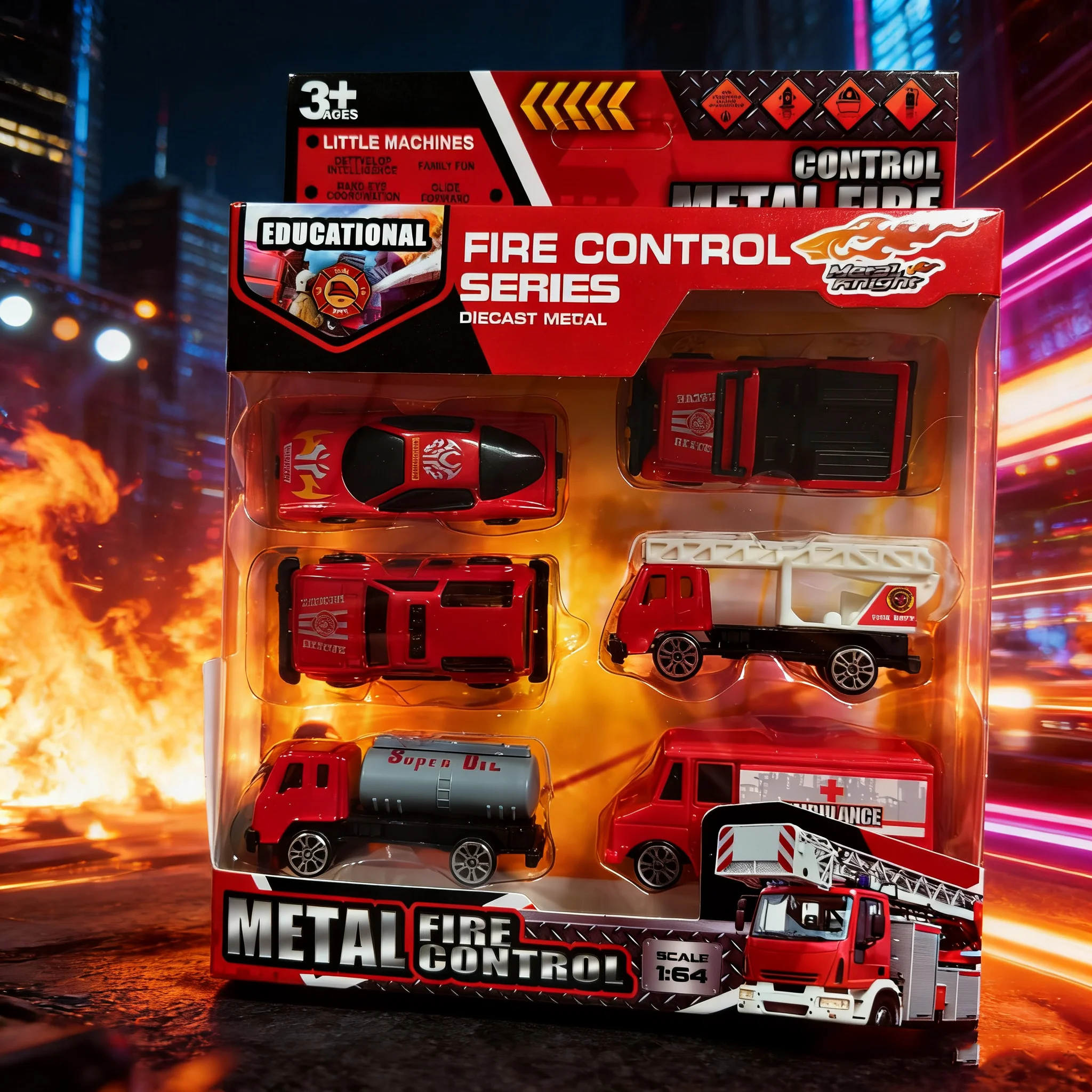 

1:64 Metal Fire Control Vehicle Set - 6-Piece Firefighting Series Toy for 3+ Ages, Educational Little Machines Collection