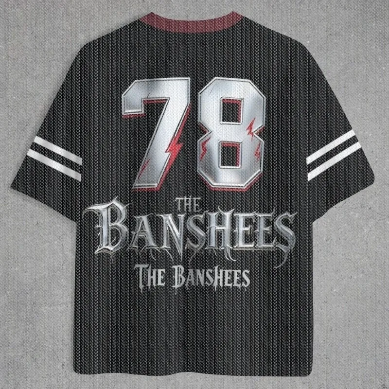 V Neck Black White Striped Mesh Jersey T Shirt Gothic Woman Face Graphic Number 78 Front Back Sleeve Retro Punk Streetwear Top view 3