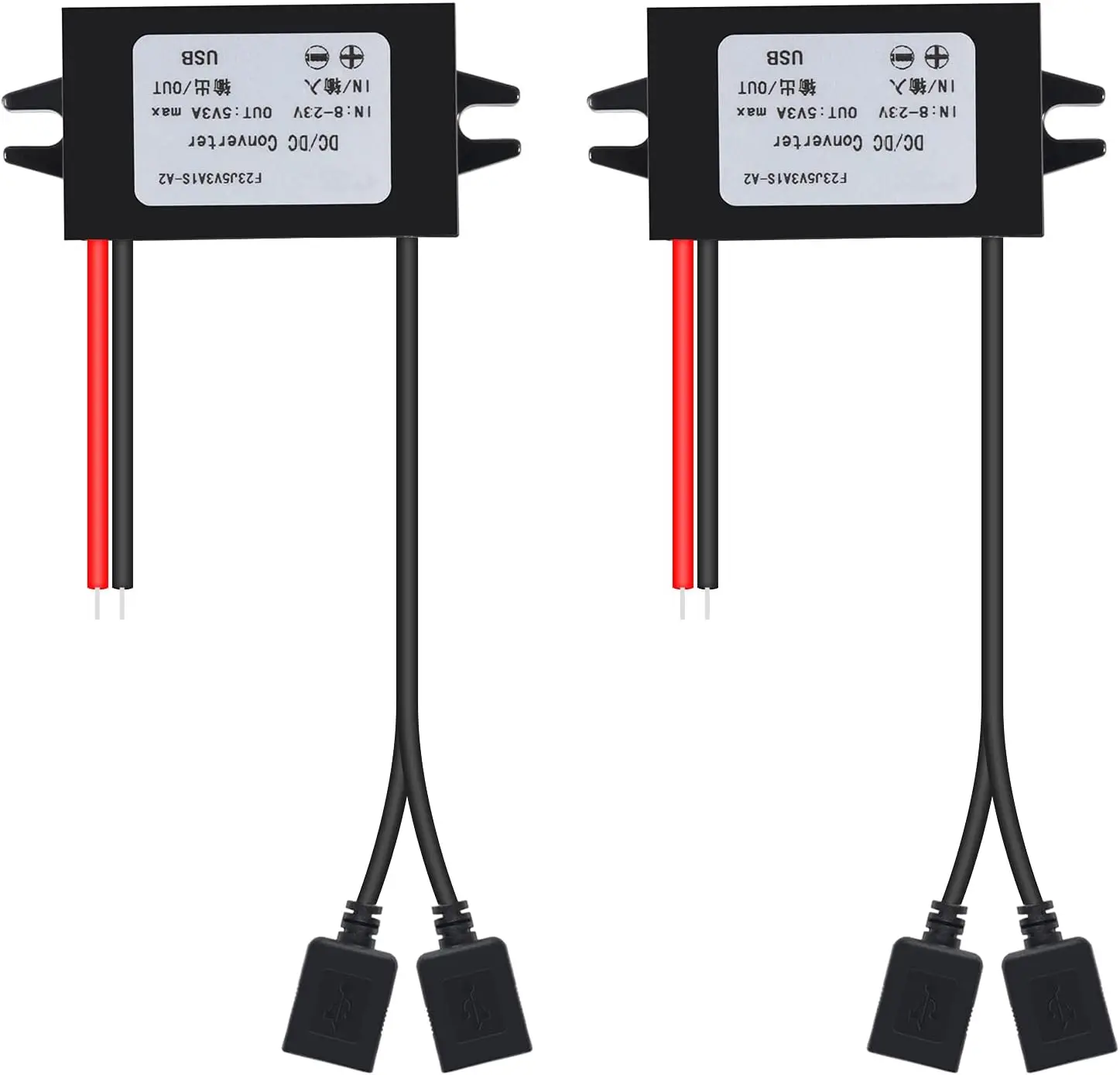 2PCS Double USB Car Converter Module 12V to 5V 3A 15W Power Adapter DC to DC Reduced Voltage Regulator Car Power Converter Out