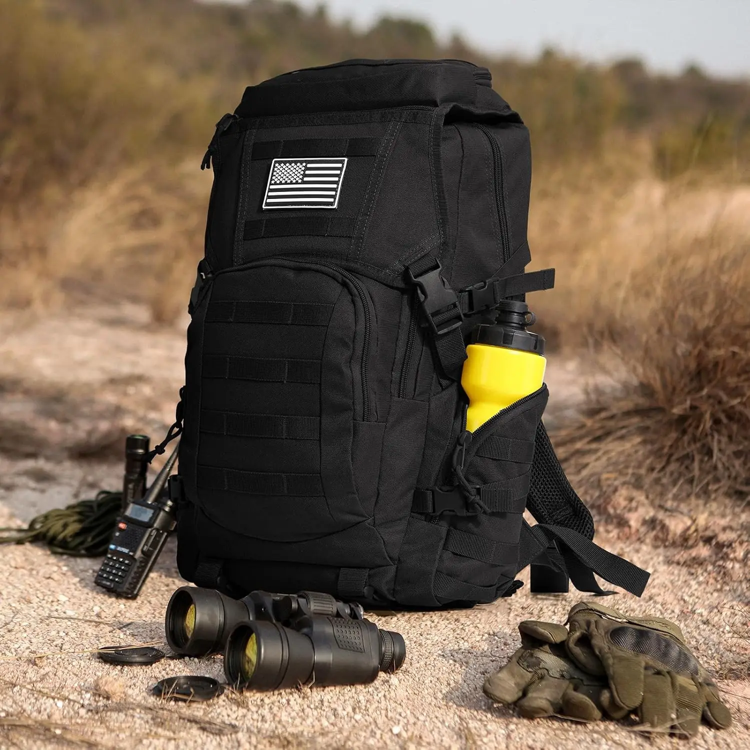 35L Military Tactical Backpack for Men, Water Resistant Assault Pack for Women, Black Molle Daypack 3 Day Bug Out Bag Rucksack f