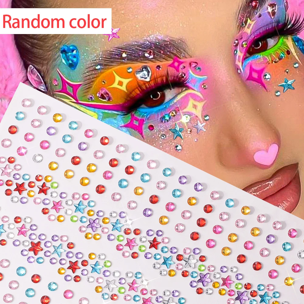 

1 шт. 3D красочные блестящие пятиконечные звезды, драгоценные камни, наклейки для лица, искусственный кристалл, украшения для лица, тела, Y2K, наклейки для макияжа, татуировки на глаз, наклейки