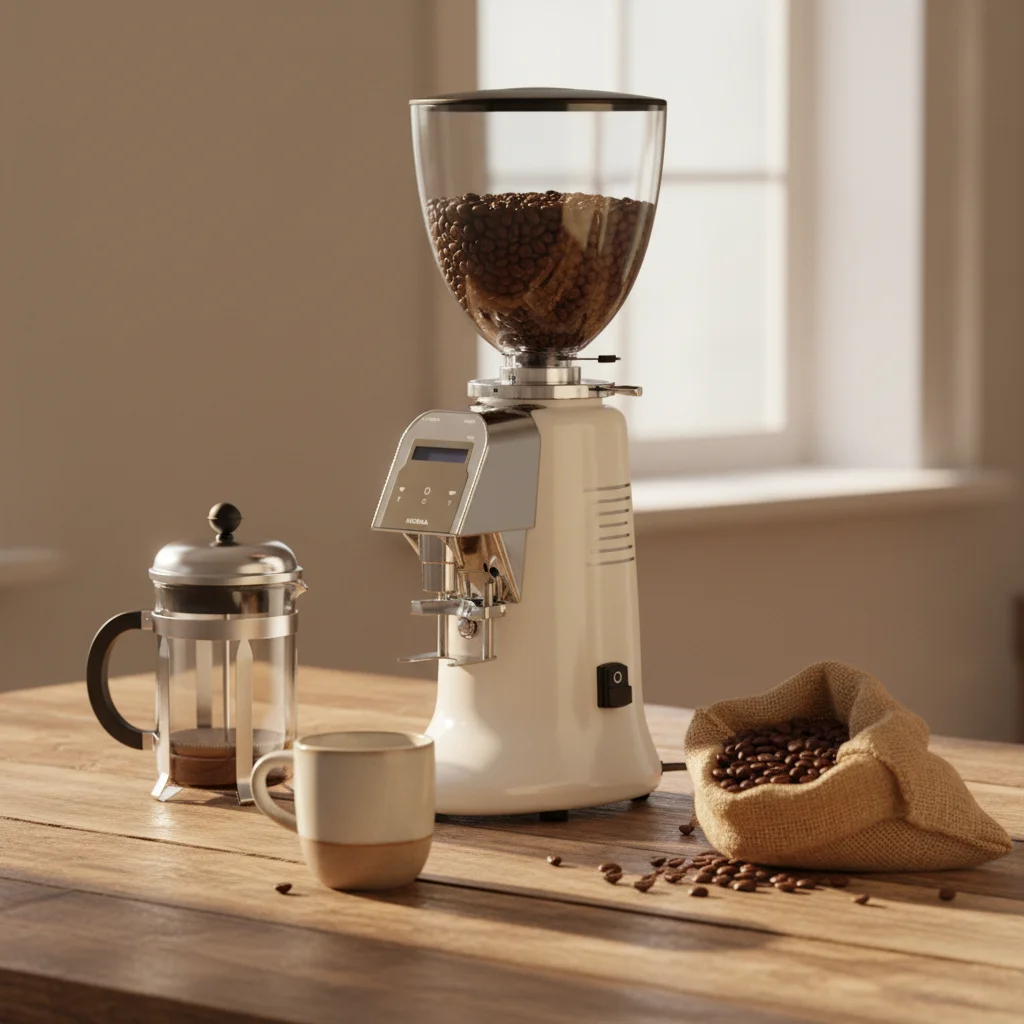 

Коммерческая электрическая кофемолка для зерен кофе производительностью 17-20 кг/час, оптовая продажа, кофемолка с плоскими жерновами 75 мм, автоматическая кофемолка для эспрессо