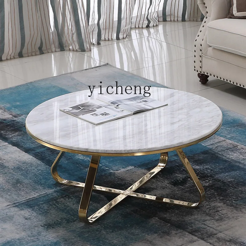 Zf Marble Stainless Steel Living Room Large and Small Apartment Rock Plate Golden Creative round Light Luxury Coffee Table