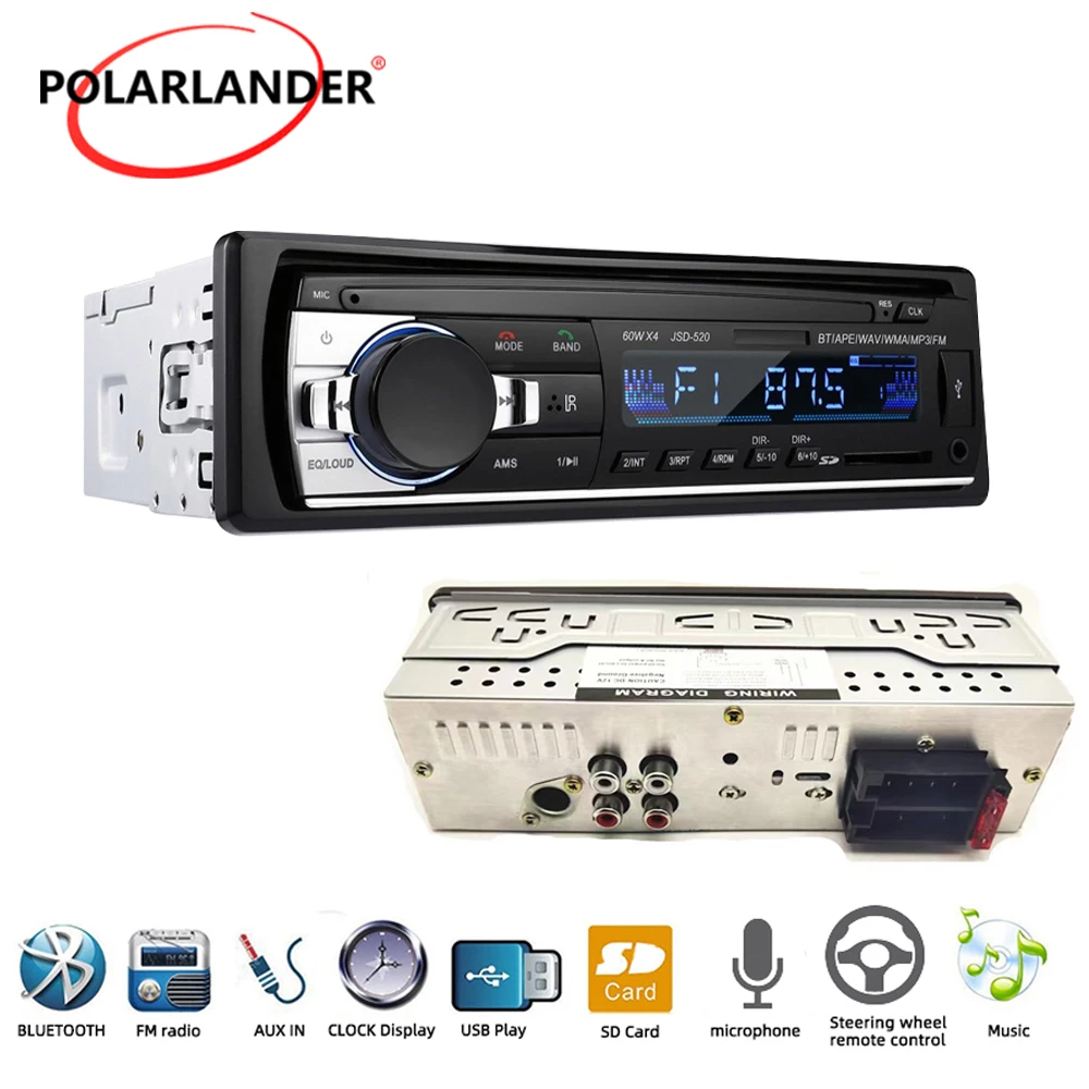 

PolarLander Stereo In Dash Car Radio 520LED Hands-free Calls AUX Input USB/SD/MMC MP3 60W*4 Player 12V Bluetooth Microphone