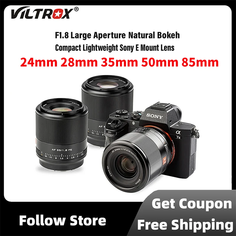 

VILTROX 24 мм 28 мм 35 мм 50 мм 85 мм F1.8 для Sony E Mount объектив камеры с автофокусом Полнокадровый Прайм Большая диафрагма портрет FE