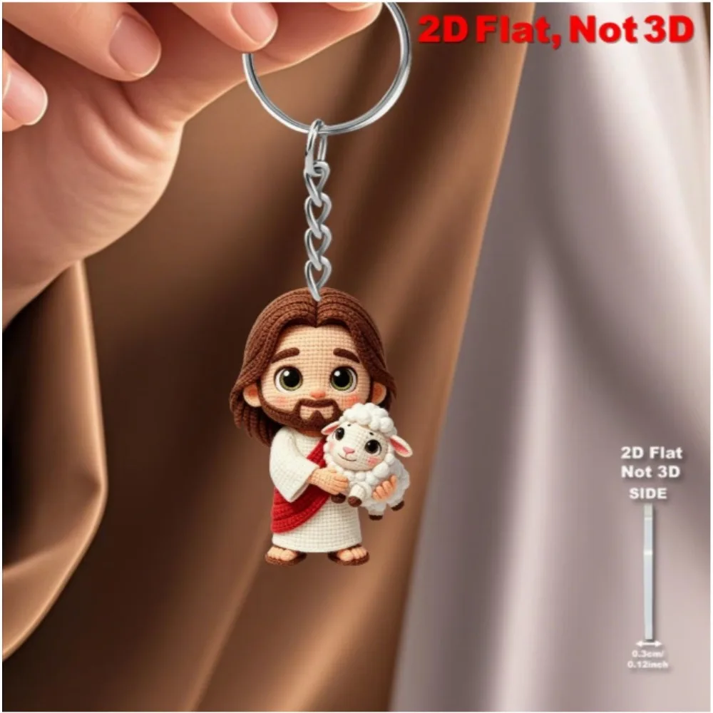 New Imitation Yarn Hook Woven Shepherd Elder Acrylic Keychain Gentle Holding Cane Cartoon Pendant Jewelry Accessory Decoration