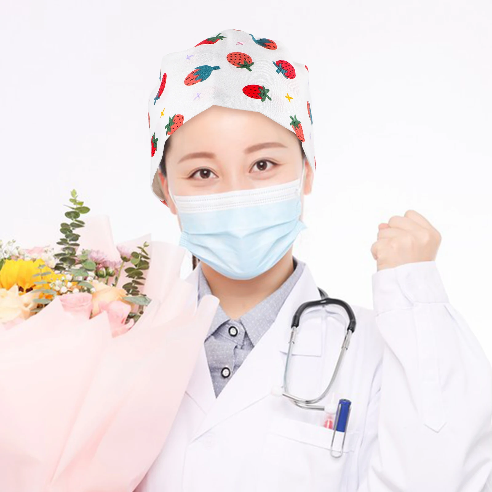 

Nursing Caps Scrub Hats Women Cotton Surgical Cap Buttons Comfort Thin Design Easy Clean Hygiene Medical Lab Wear