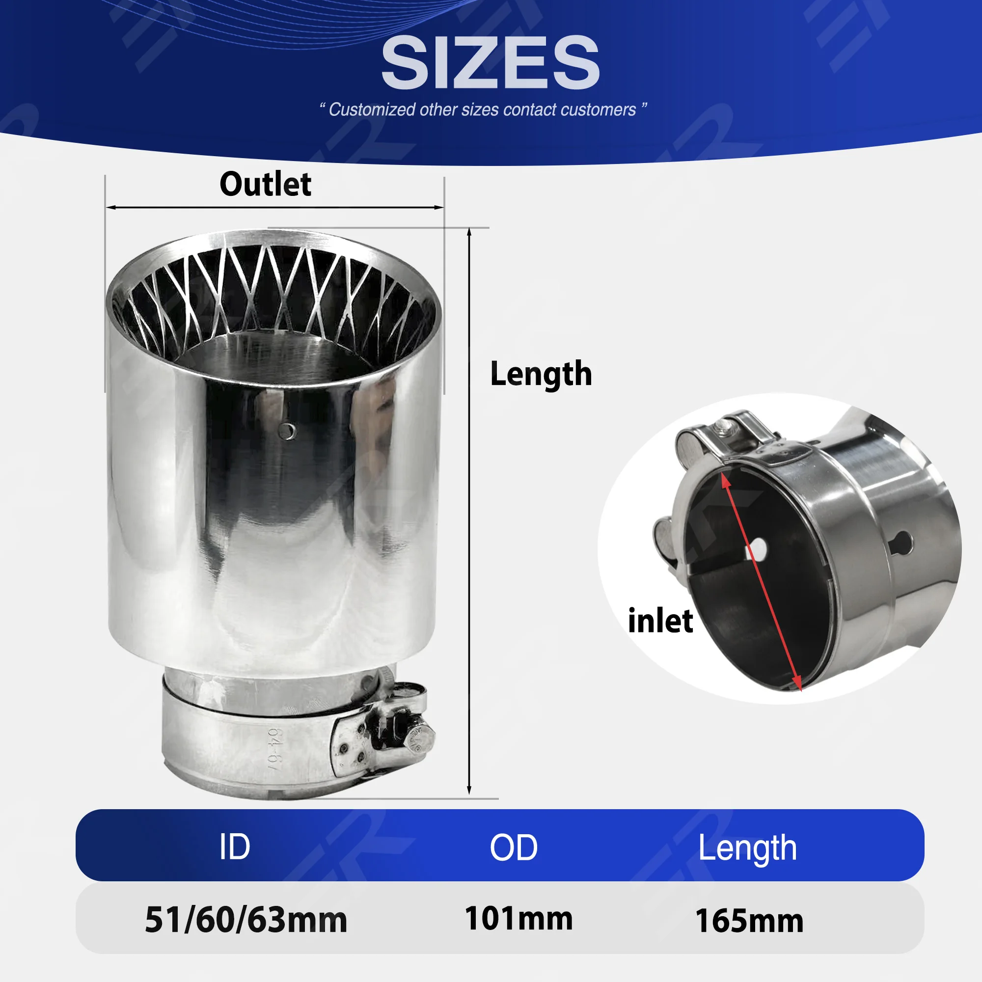 1pcs ER Upgrade Exhaust Tip Stainless Steel car accessories for automotive Nozzle decoration universal Muffler pipe Modify
