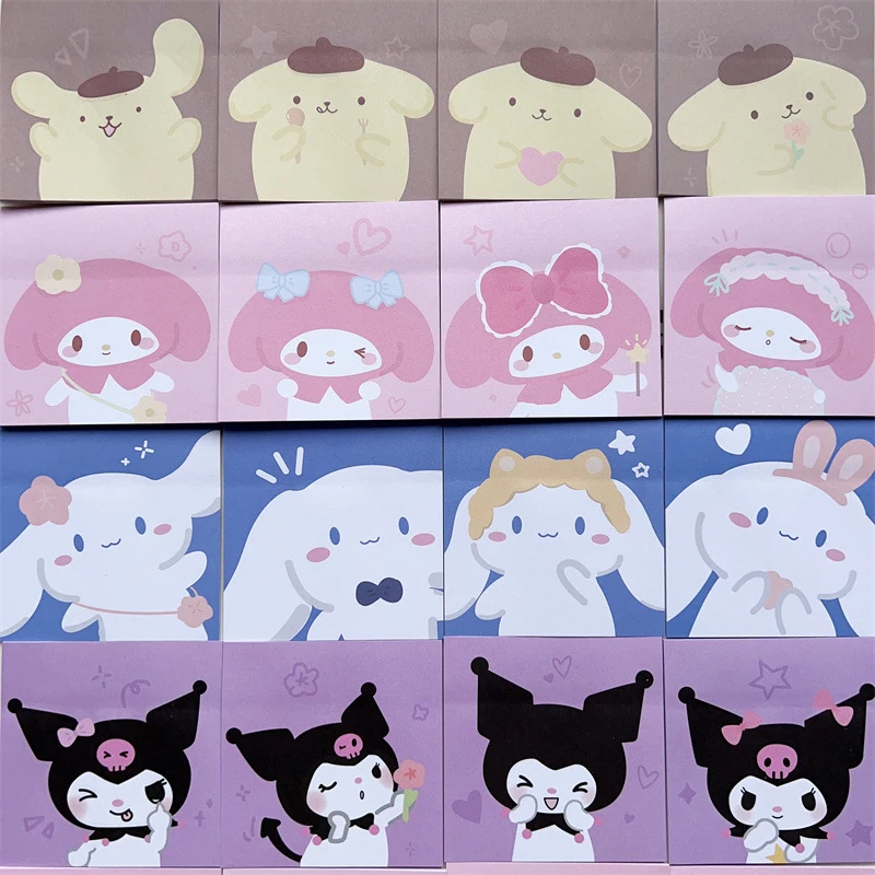 80 sztuk/worek śliczne Sanrio uwaga Hello Kitty karteczki samoprzylepne Cartoon Kuromi Cinnamoroll karteczki samoprzylepne uczeń wiadomość naklejki