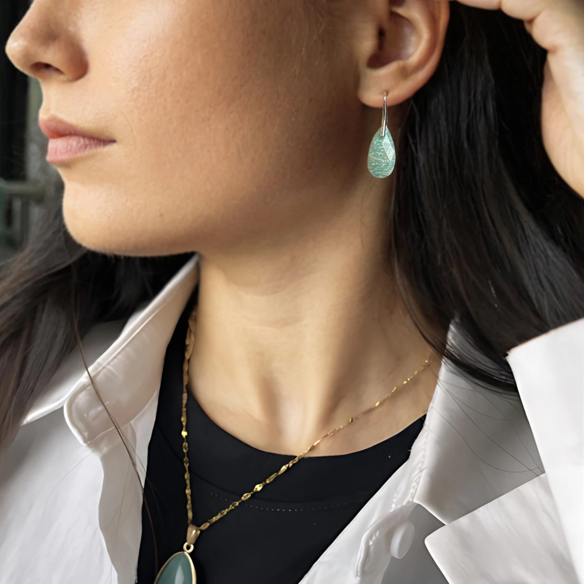 Natural Stone Rose Quartz Amazonite Stone Tangent Plane Water Drop Earrings Boho Women’s Exquisite Birthday Party Jewelry Gifts