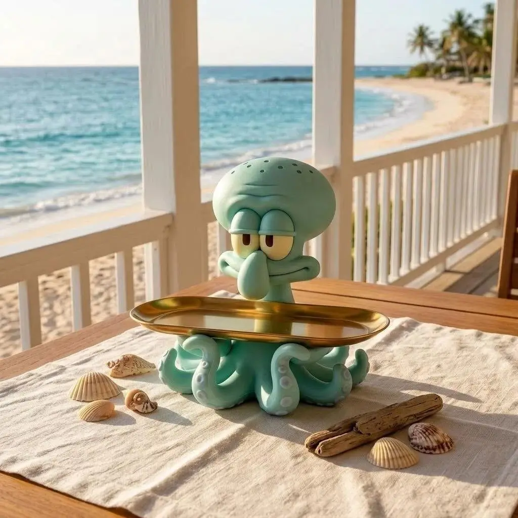 Squidward Quincy Tentacles Statue Cartoon Anime SpongeBob SquarePants Storage Plate Sculpture Desktop Porch Keys Storage Dish