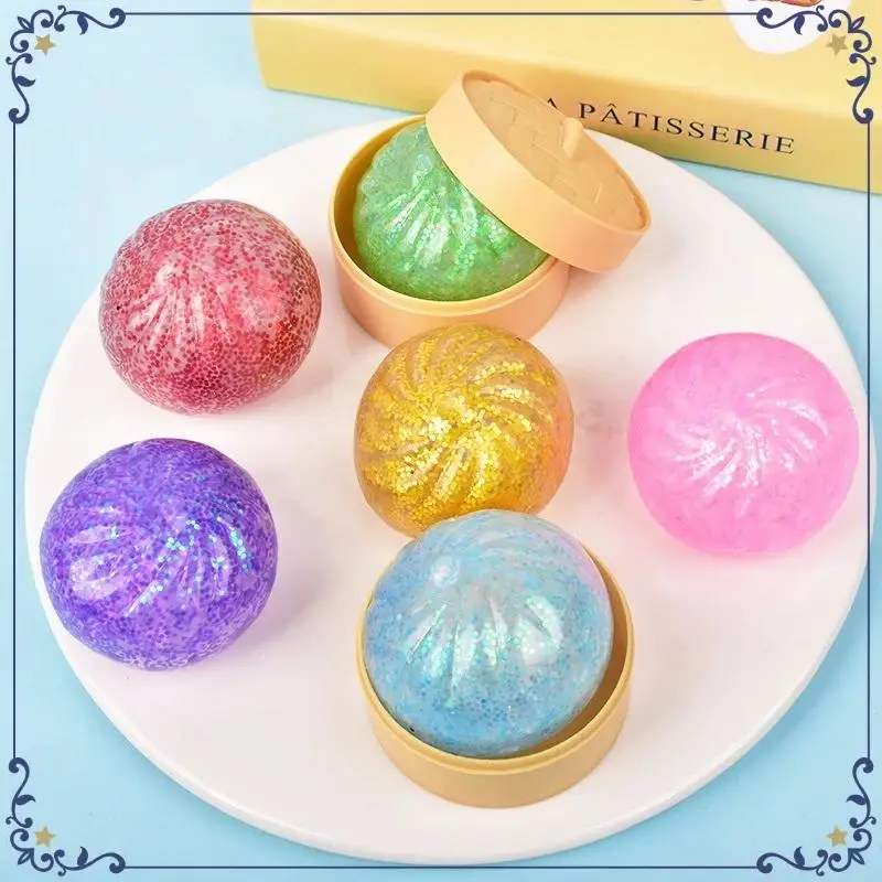Glitter Mochi Steamer Bun Stress Reliever Soft Sensory Fidget Toy for Kids Adults Anxiety Relief Office Desk Decor