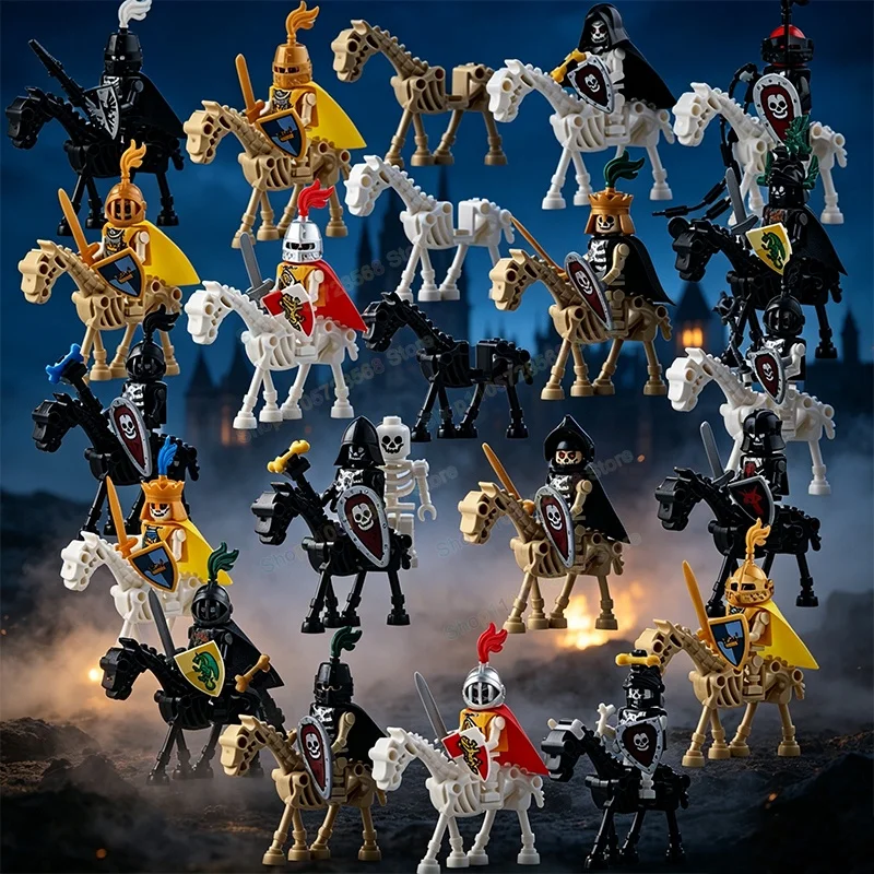 AX9815 AX9816 Medieval Skeleton Knight Feather helmet Accessories Action Bricks Figure Building Blocks Toys For Children Gifts