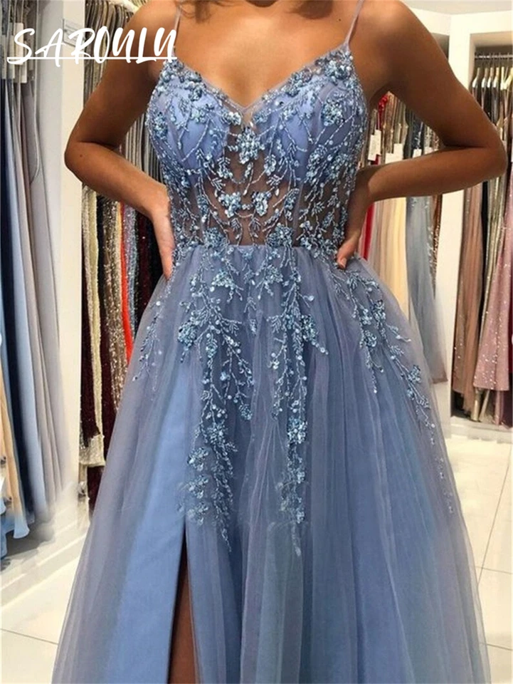 slim fit dress slacks Gray V-Neck Tulle Sequins Long Prom Dress, A-Line Evening Dress US 6 / Gray